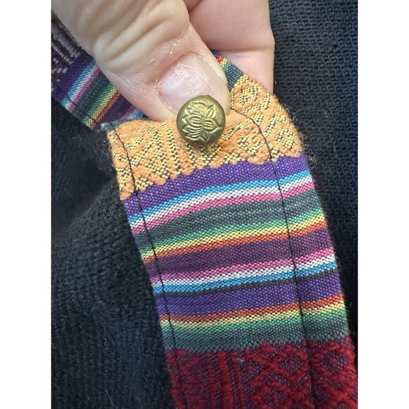 VTG Peruvian Black Cotton Jacket Colorful Trim Made In Nepal Measures Large - Picture 3 of 7